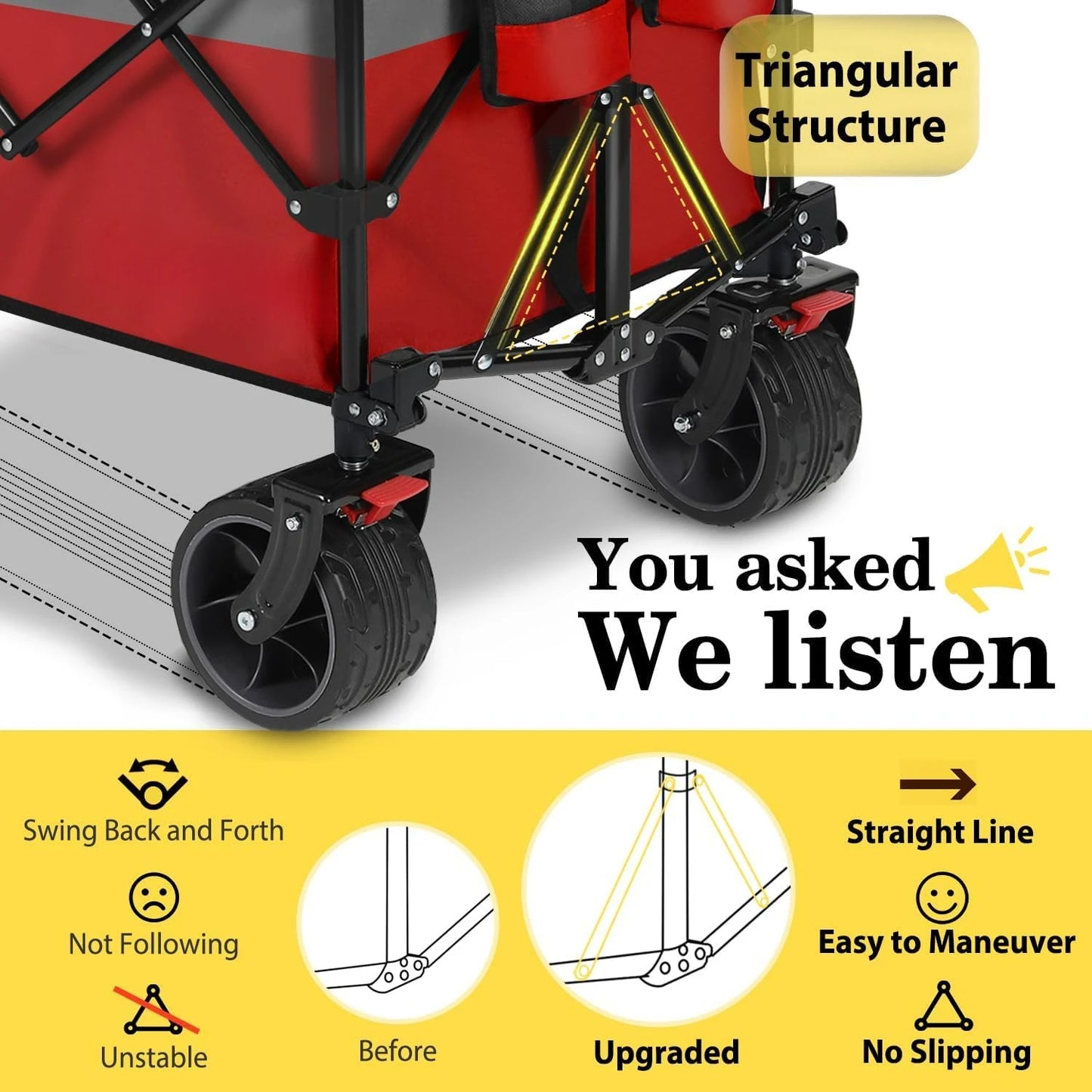 48''L Collapsible Foldable Extended Wagon with 440lbs Weight Capacity, Heavy Duty 300L Wagon Cart