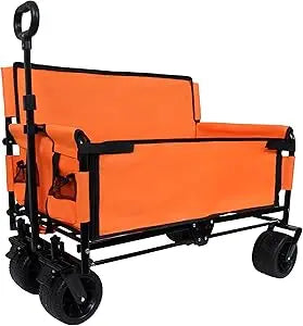 3-in-1 Heavy-Duty, Convertible, Folding Wagon Cart with Bench Seat & Storage – 500lb Capacity, 180L All-Terrain Wagon for Camping,
