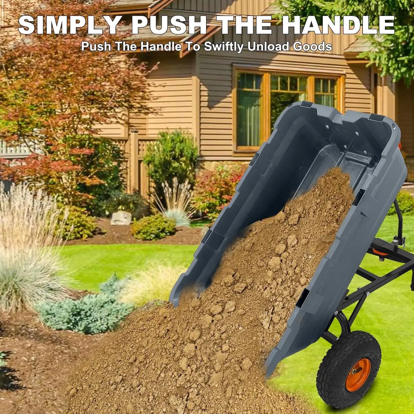 Garden Dump Cart, Versatile Steel Frame, Utility Dump Wagon