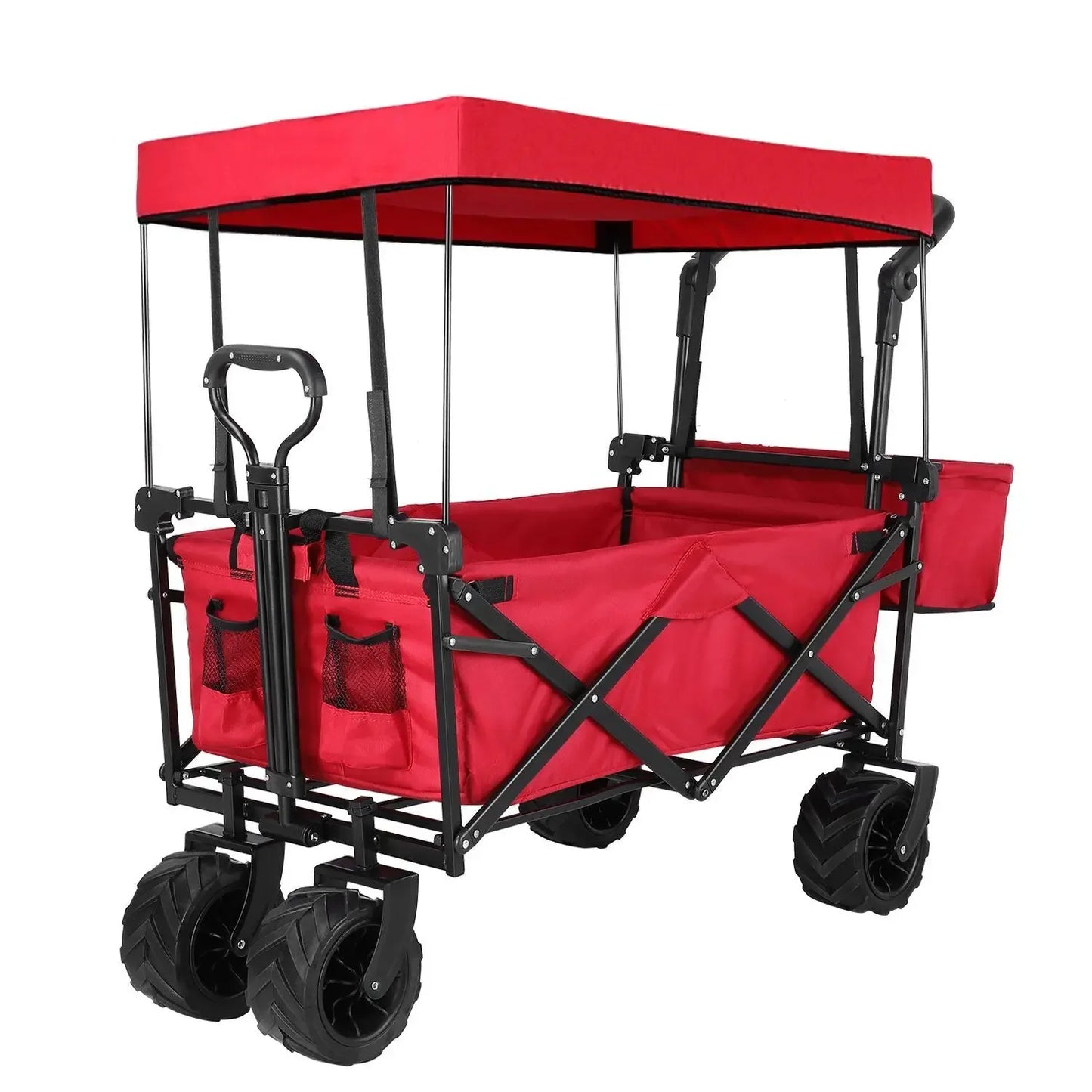 262L Collapsible Wagon cart with Removable Canopy, 115kg Capacity Push & Pull Utility Cart 600D Oxfort, Off-road wheel