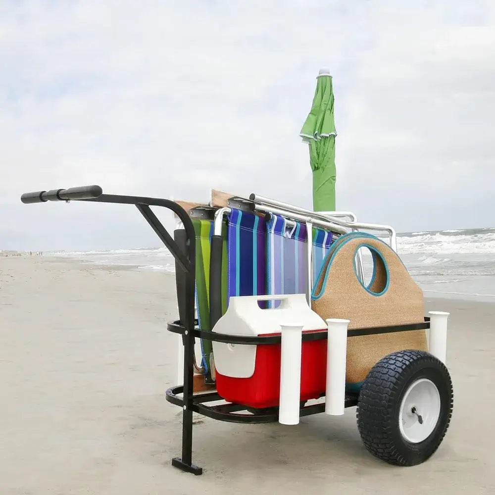 Deluxe Surf, Pier and Beach Cart – Outdoor Fishing Rolling Wheel Wagon - holds up to 54qt cooler