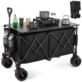 Collapsible Compact Wagon Cart, Heavy Duty 220LBS Capacity with All-Terrain Wheels & Brakes