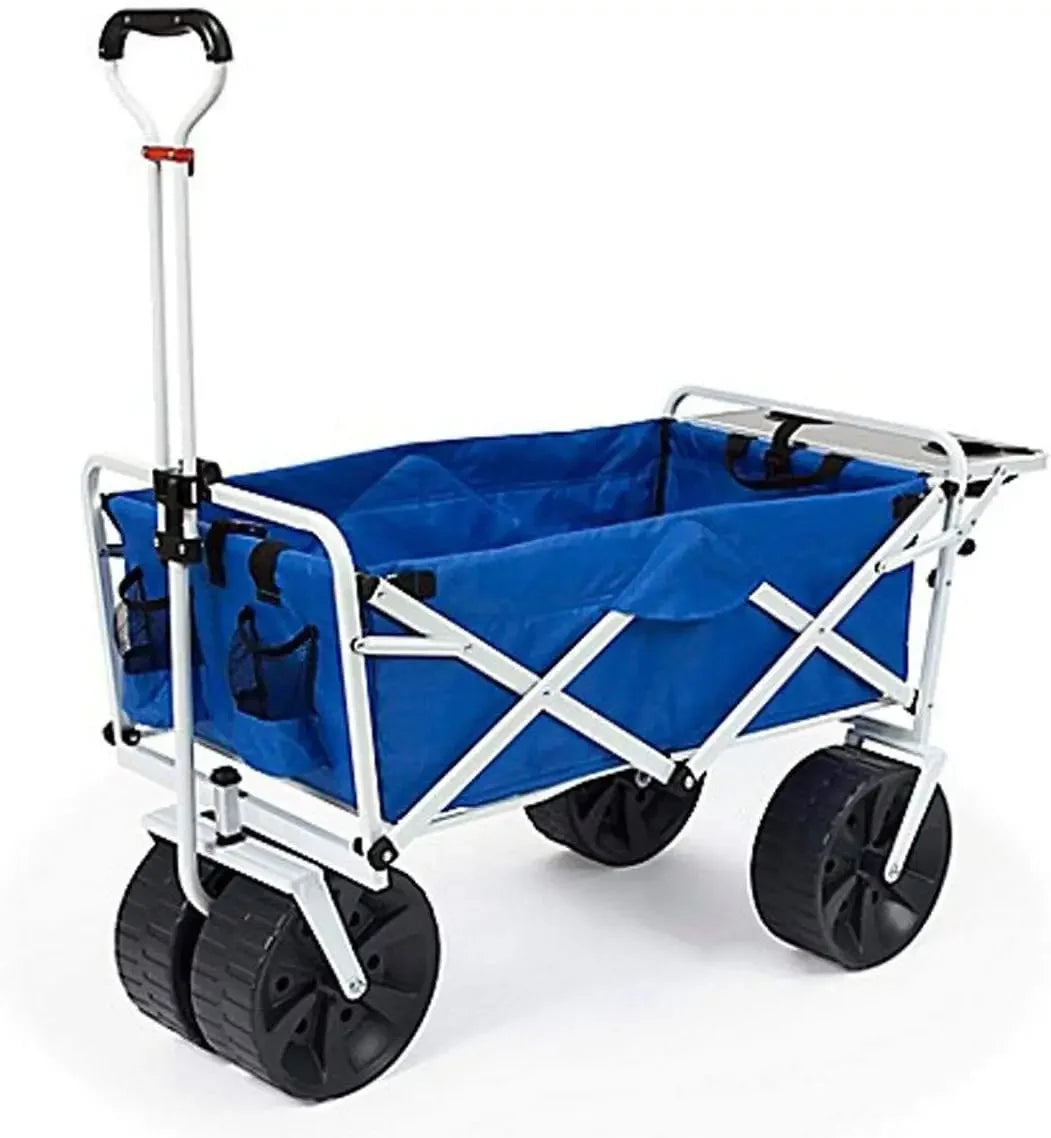 Heavy Duty All Terrain Beach Wagon with Side Table - Collapsible Folding Cart with Large Wheels