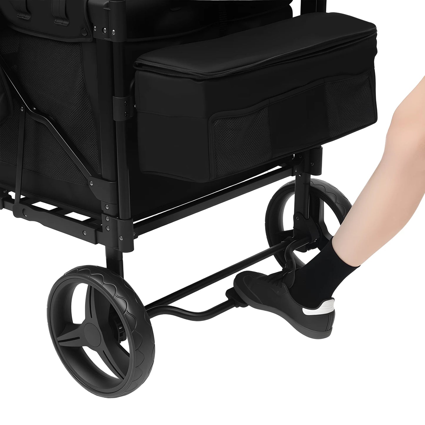4 Seater Baby Wagon Stroller with Lockable Wheels, Extra Long Foldable Push chair with Adjustable Handle