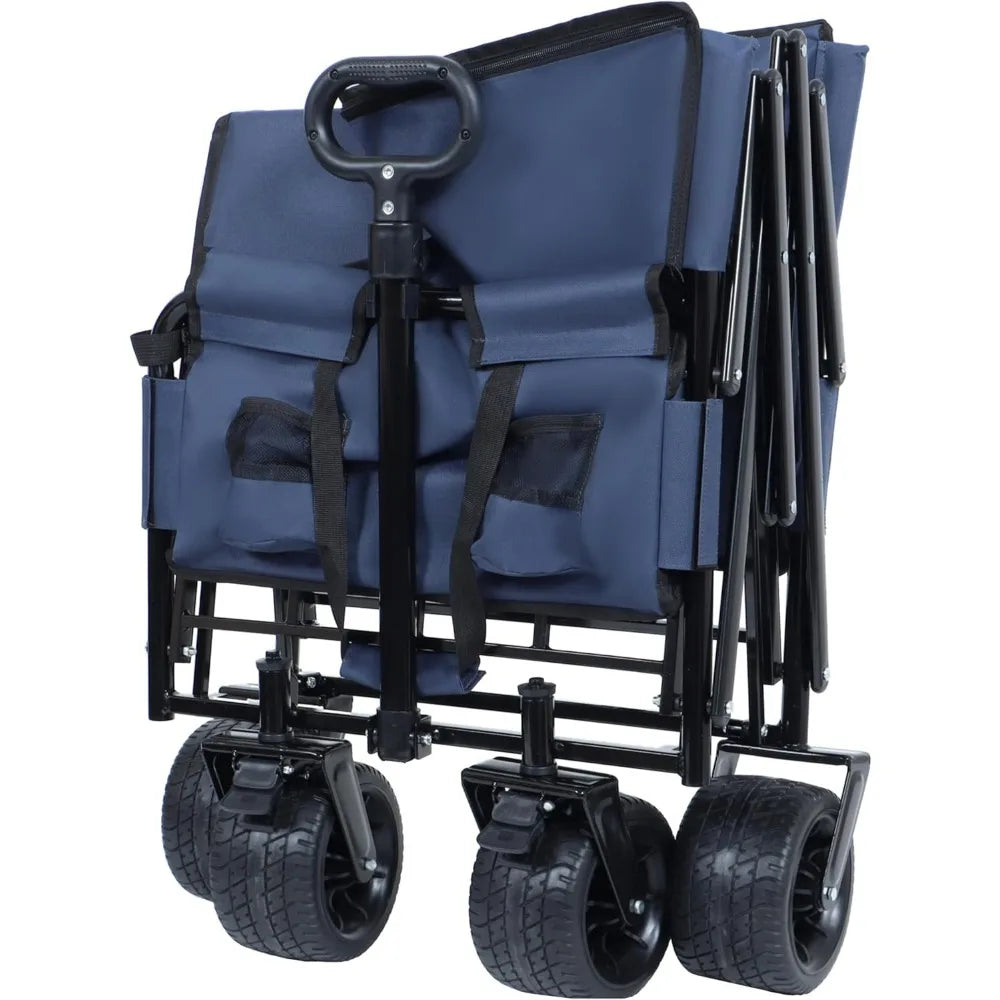3-in-1 Heavy-Duty, Convertible, Folding Wagon Cart with Bench Seat & Storage – 500lb Capacity, 180L All-Terrain Wagon for Camping,