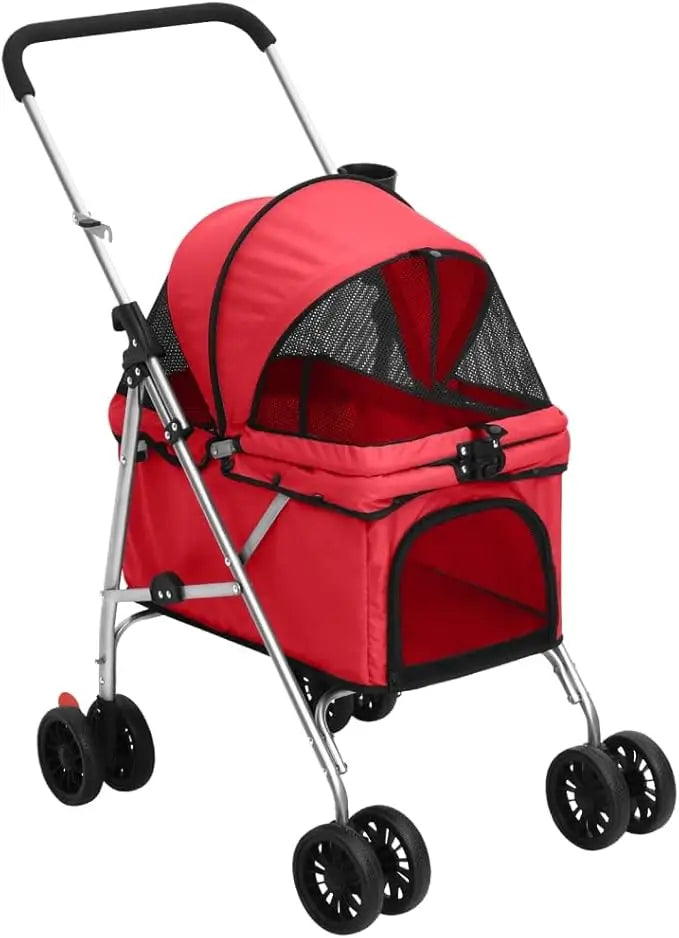 Folding Pet Stroller For Small To Medium Pets, Red With UV Protection And Breathable Oxford Fabric 29.9X19.7X39.4 in Lightweight