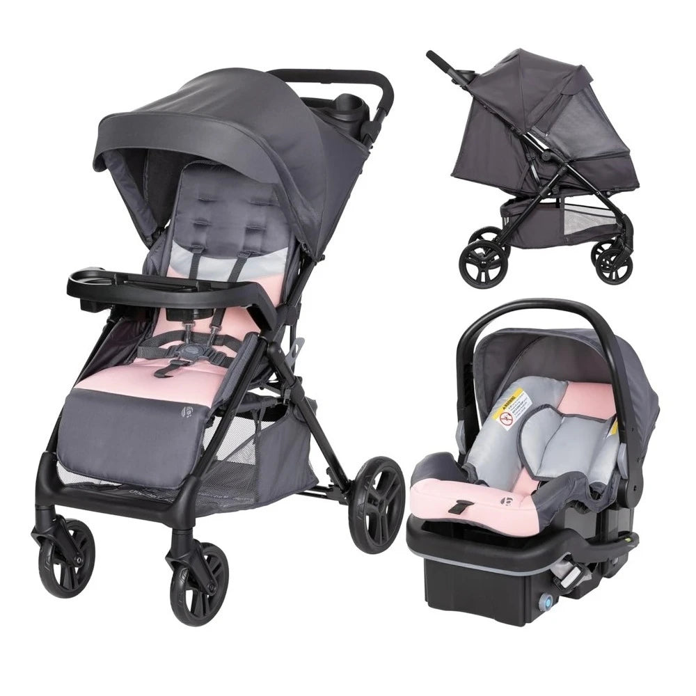 Carriage Stroller Travel System with Infant Car Seat, Dash Pink, Effortless folding w/the quick in-seat fold