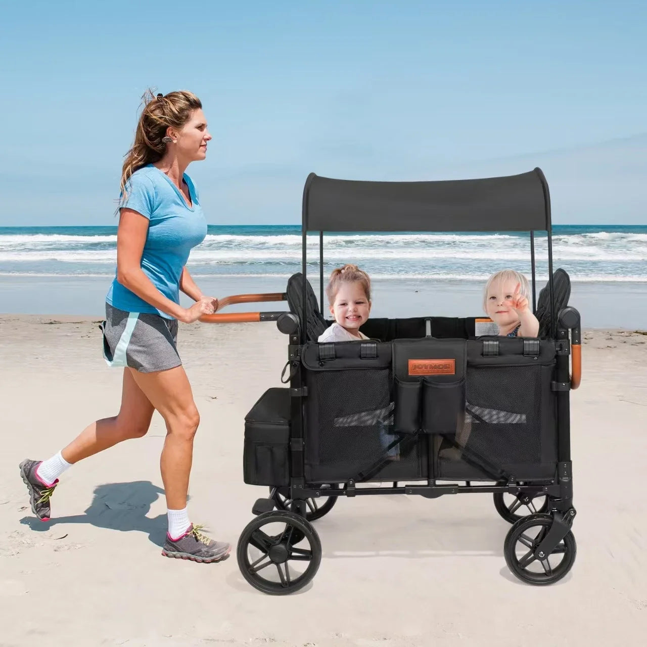 Outdoor Folding Wagon Stroller, 4 Seater with Full Canopy.