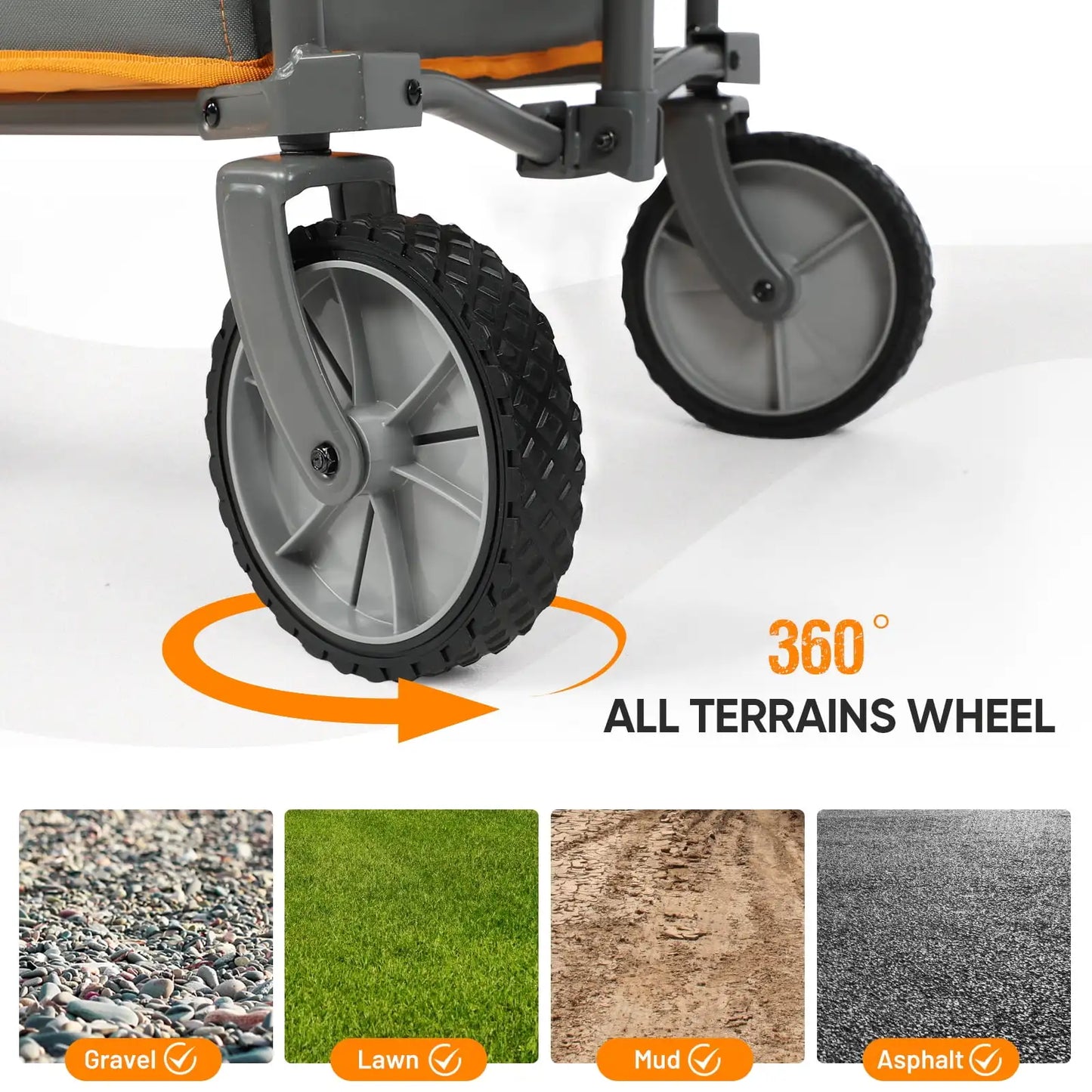 Collapsible Folding Garden Wagon, Utility Cart with Wheels, Cup Holder& Side Pocket, Orange