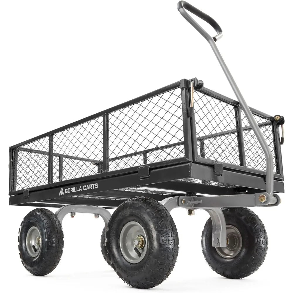 800 Pound Capacity, Heavy Duty Durable Steel Mesh, Convertible Flatbed Garden, Outdoor Hauling Utility Wagon Cart, Black (2 Pack)
