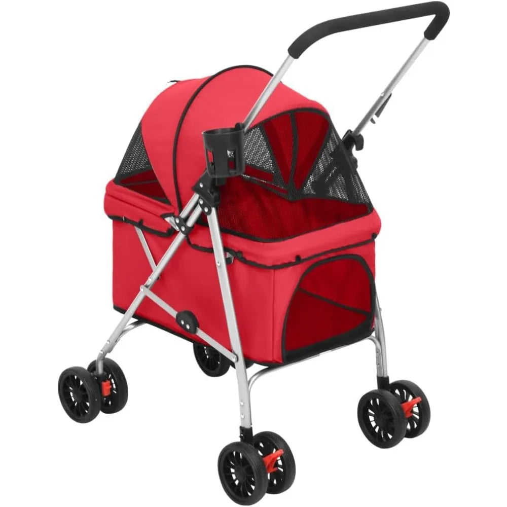 Folding Pet Stroller For Small To Medium Pets, Red With UV Protection And Breathable Oxford Fabric 29.9X19.7X39.4 in Lightweight