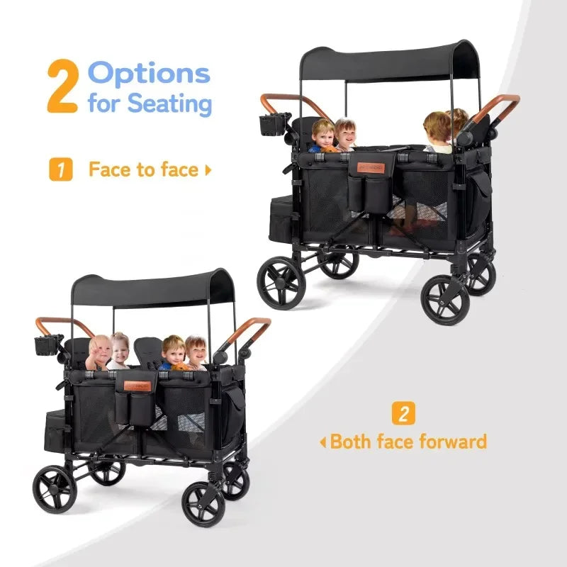 Outdoor Folding Wagon Stroller, 4 Seater with Full Canopy.