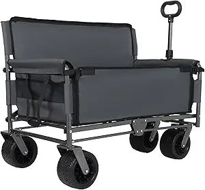 3-in-1 Heavy-Duty, Convertible, Folding Wagon Cart with Bench Seat & Storage – 500lb Capacity, 180L All-Terrain Wagon for Camping,