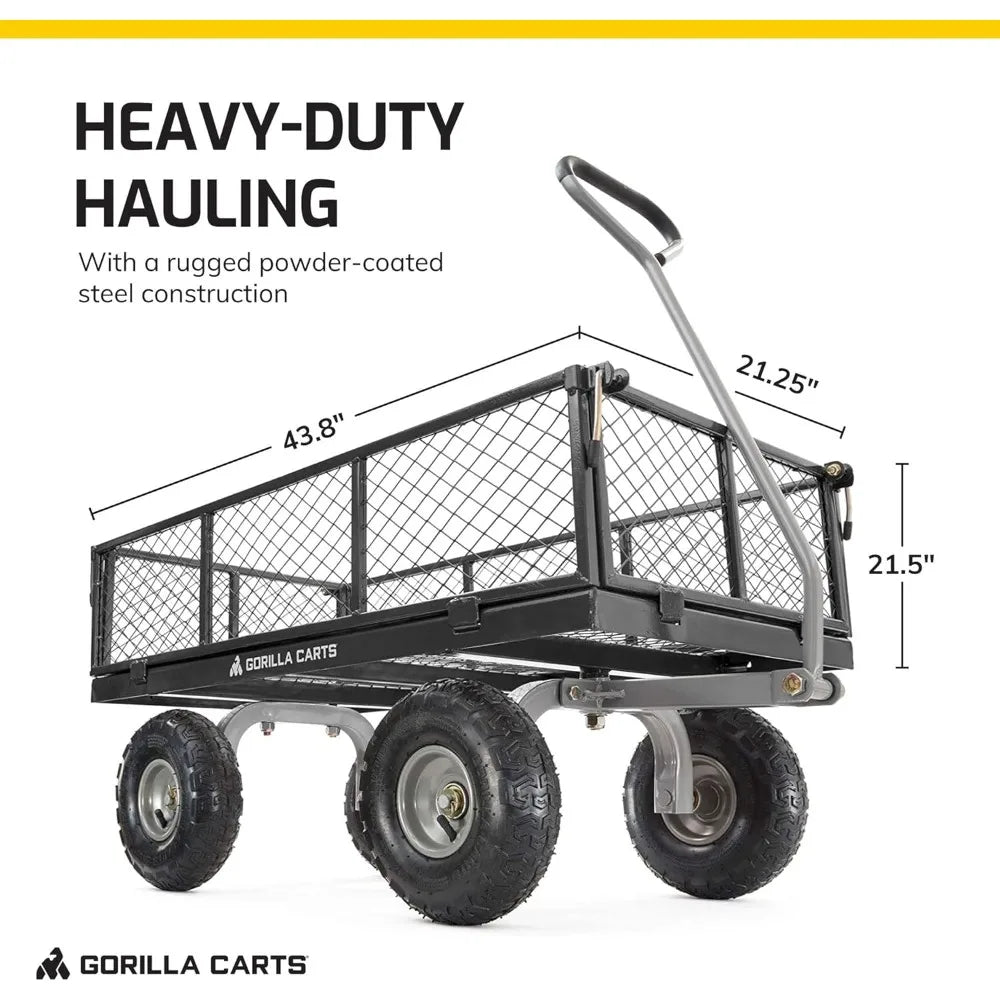 800 Pound Capacity, Heavy Duty Durable Steel Mesh, Convertible Flatbed Garden, Outdoor Hauling Utility Wagon Cart, Black (2 Pack)