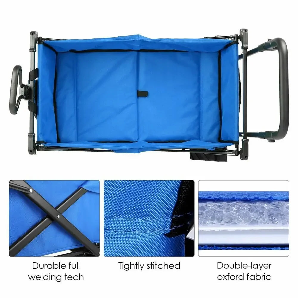 262L Collapsible Wagon cart with Removable Canopy, 115kg Capacity Push & Pull Utility Cart 600D Oxfort, Off-road wheel