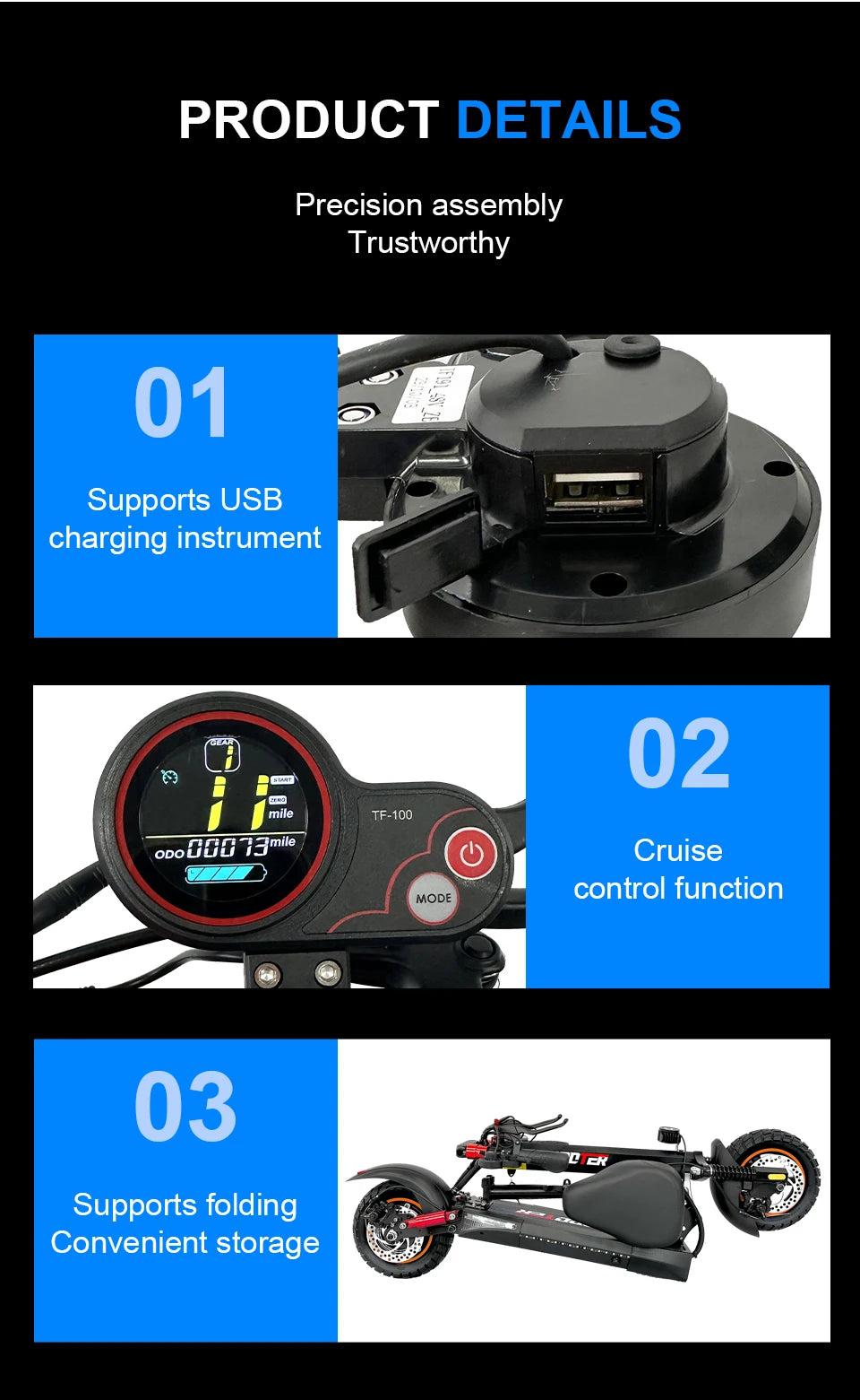 800W Powerful Electric Kick Scooter Anti-skid Off Road Tire 45KM/H 55km Range