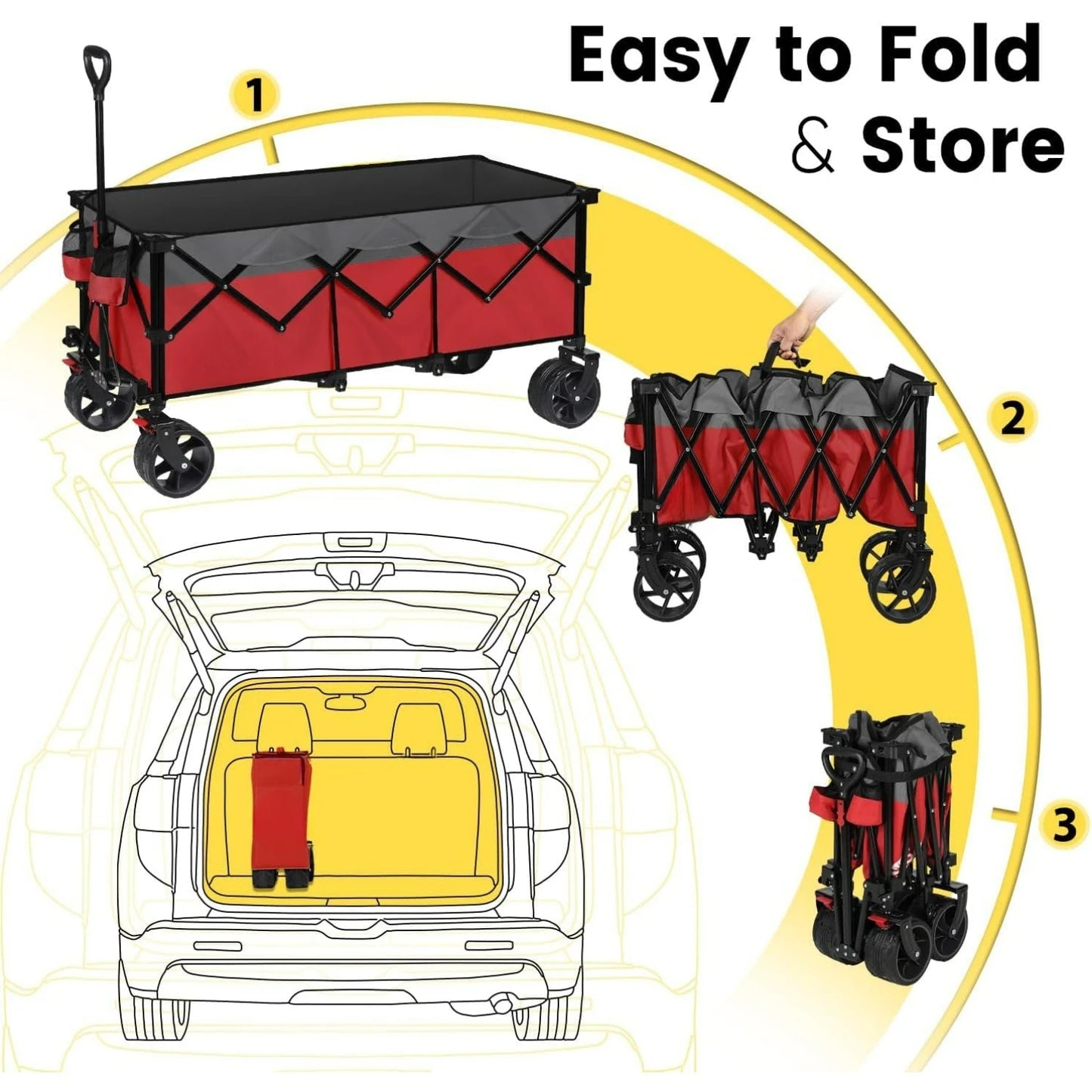 48''L Collapsible Foldable Extended Wagon with 440lbs Weight Capacity, Heavy Duty 300L Wagon Cart