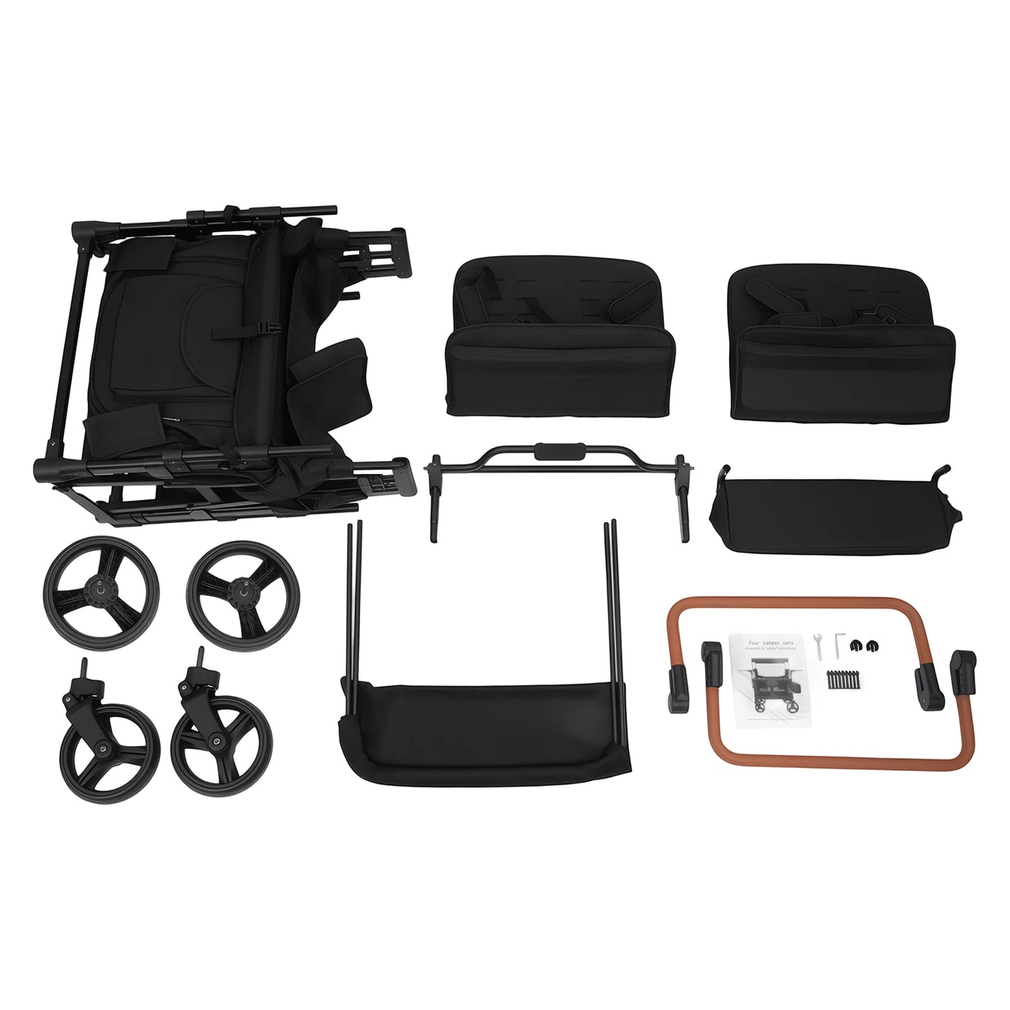 4 Seater Baby Wagon Stroller with Lockable Wheels, Extra Long Foldable Push chair with Adjustable Handle