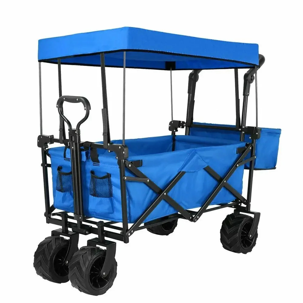 262L Collapsible Wagon cart with Removable Canopy, 115kg Capacity Push & Pull Utility Cart 600D Oxfort, Off-road wheel