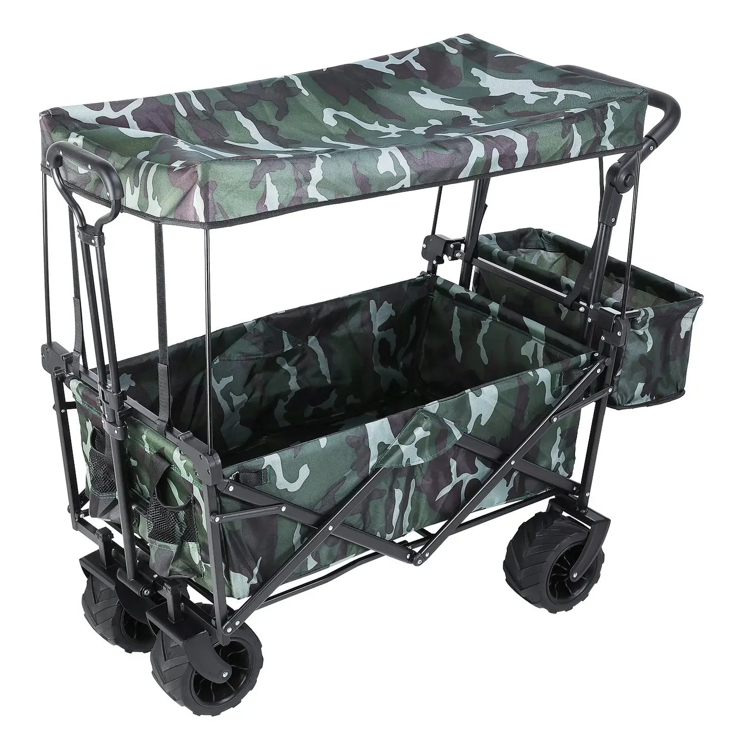 262L Collapsible Wagon cart with Removable Canopy, 115kg Capacity Push & Pull Utility Cart 600D Oxfort, Off-road wheel