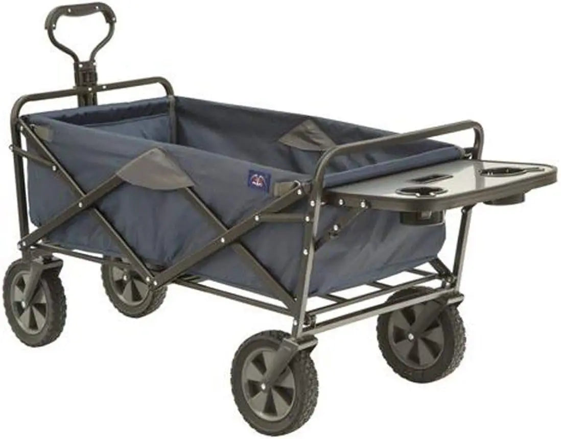 Collapsible Outdoor Utility Wagon with Folding Table and Drink Holders, Gray