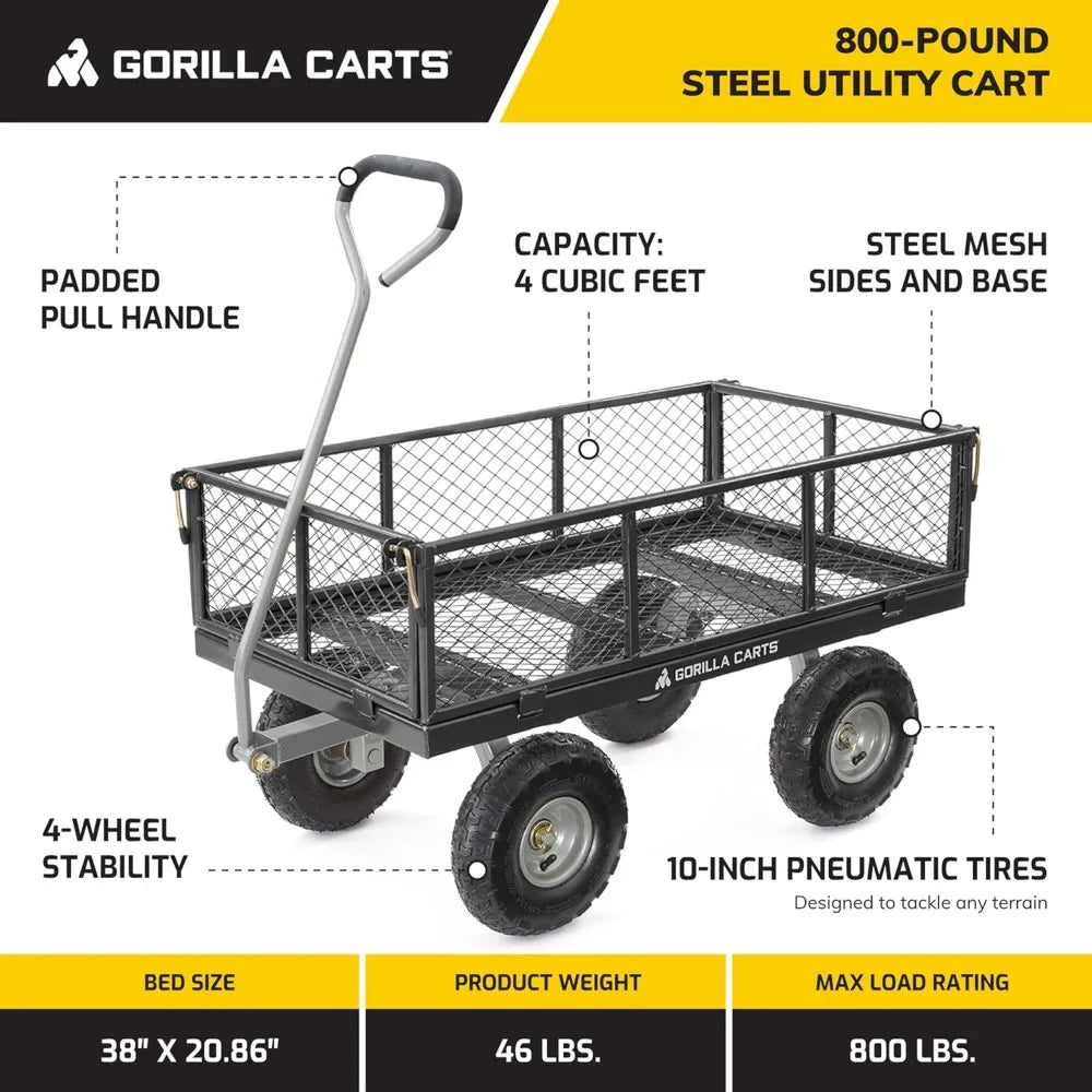 800 Pound Capacity, Heavy Duty Durable Steel Mesh, Convertible Flatbed Garden, Outdoor Hauling Utility Wagon Cart, Black (2 Pack)