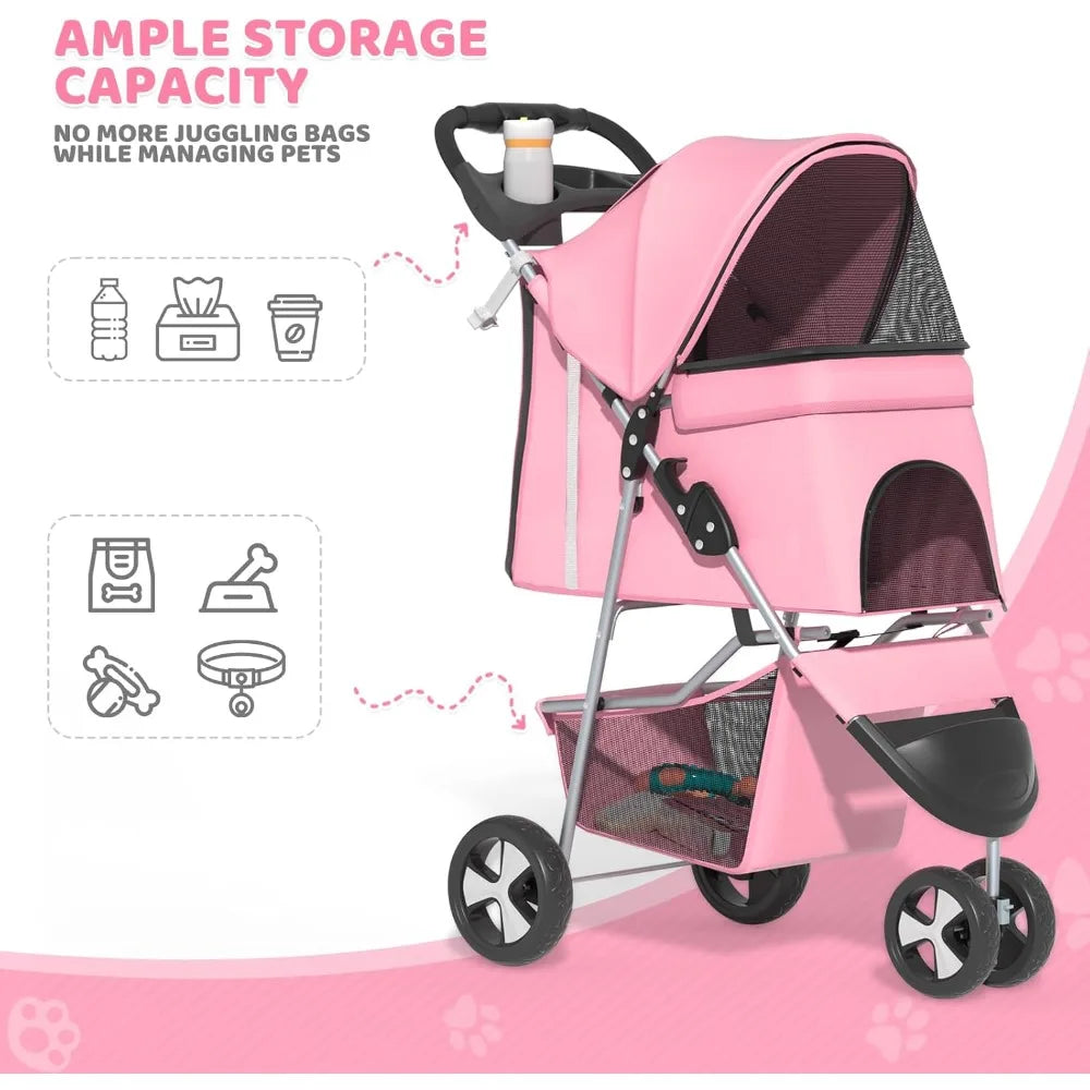 Pet Stroller - 3-Wheel, Foldable, Lightweight