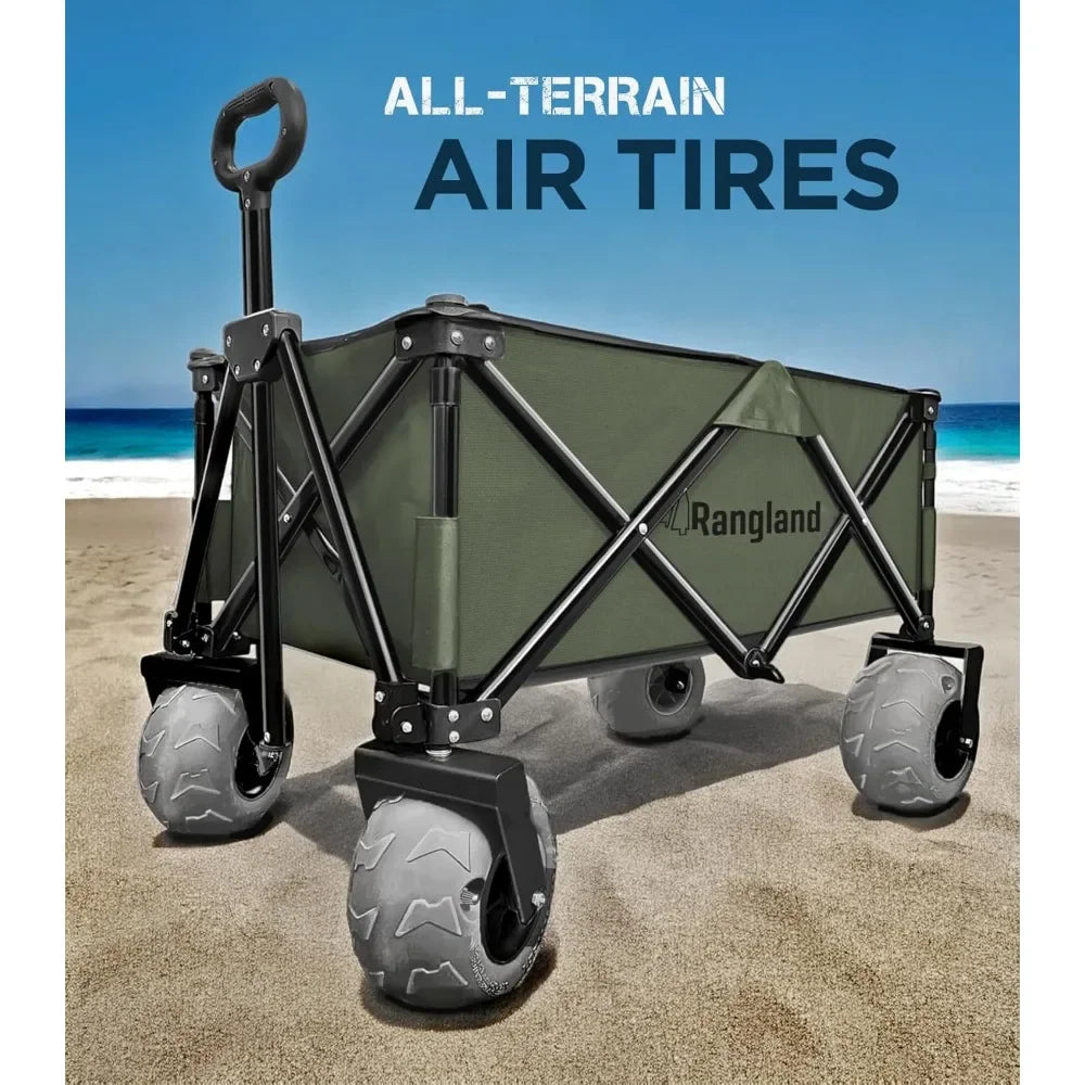 Beach Cart with Big Air Wheels for Sand - All Terrain Wagon with Large Pneumatic Rubber Tires, Folding Design