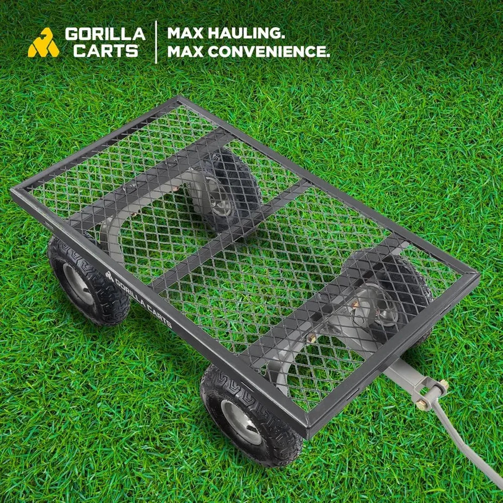 Steel Mesh Wagon Cart, Heavy Duty, Convertible Flatbed Garden, Outdoor Hauling Utility Wagon Cart, Black (2 Pack) - flatbed