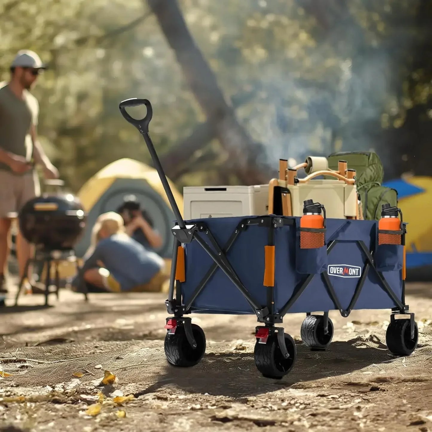 Collapsible Wagon Cart - All-Terrain 3.2in Wide Wheels - Foldable 150L Large Capacity with Side Pockets