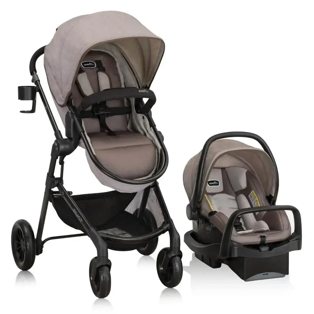 Evenflo Pivot Modular Travel System with LiteMax Infant Car Seat with Anti-Rebound Bar (Desert Tan) - car seat and stroller combo