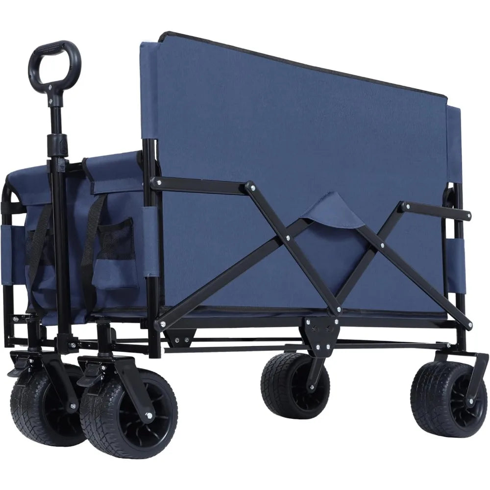 3-in-1 Heavy-Duty, Convertible, Folding Wagon Cart with Bench Seat & Storage – 500lb Capacity, 180L All-Terrain Wagon for Camping,