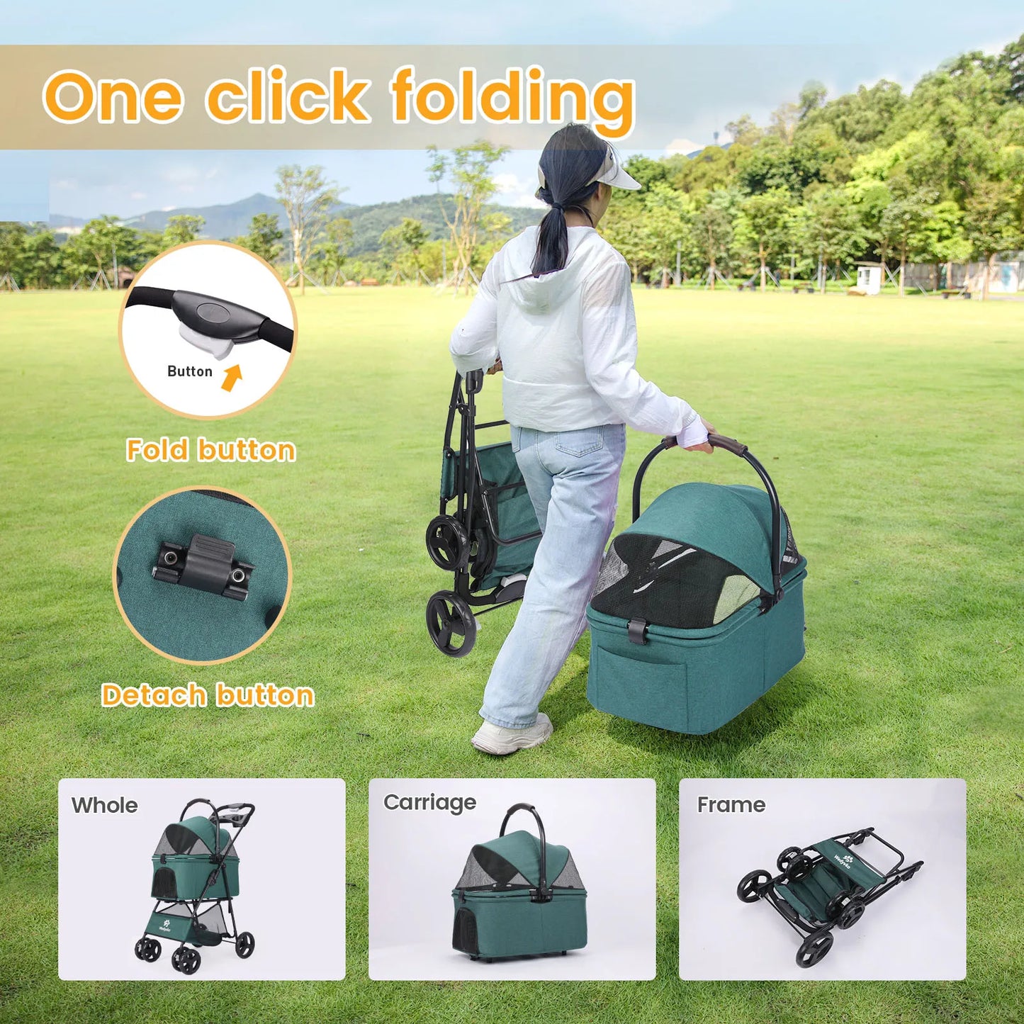 Luxury Detachable Pet Stroller – Easy Assembly & Setup