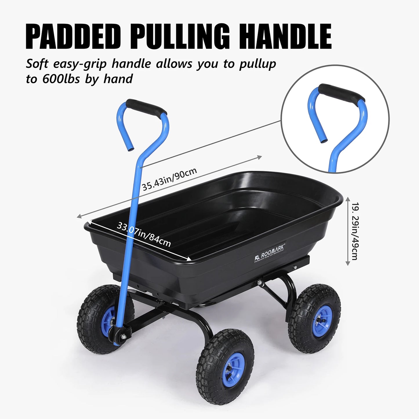 Garden Dump Cart w/ Quick Release System 600lb Yard Cart, Heavy Duty Poly Yard Dump Wagon w/ Adjustable Handle 10in Tires