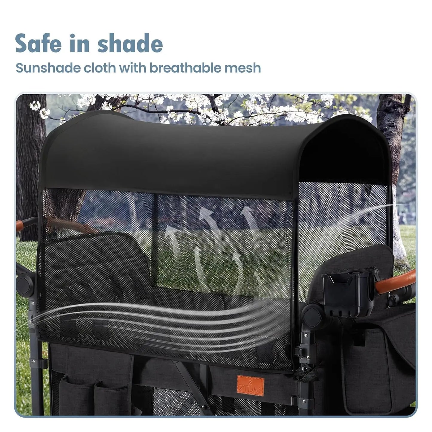 Wagon Stroller for 4 Kids, All-Terrain Collapsible Wagon for Toddlers with Canopy, Parent Organizer, Shoulder Bag, Adjustable Handlebar