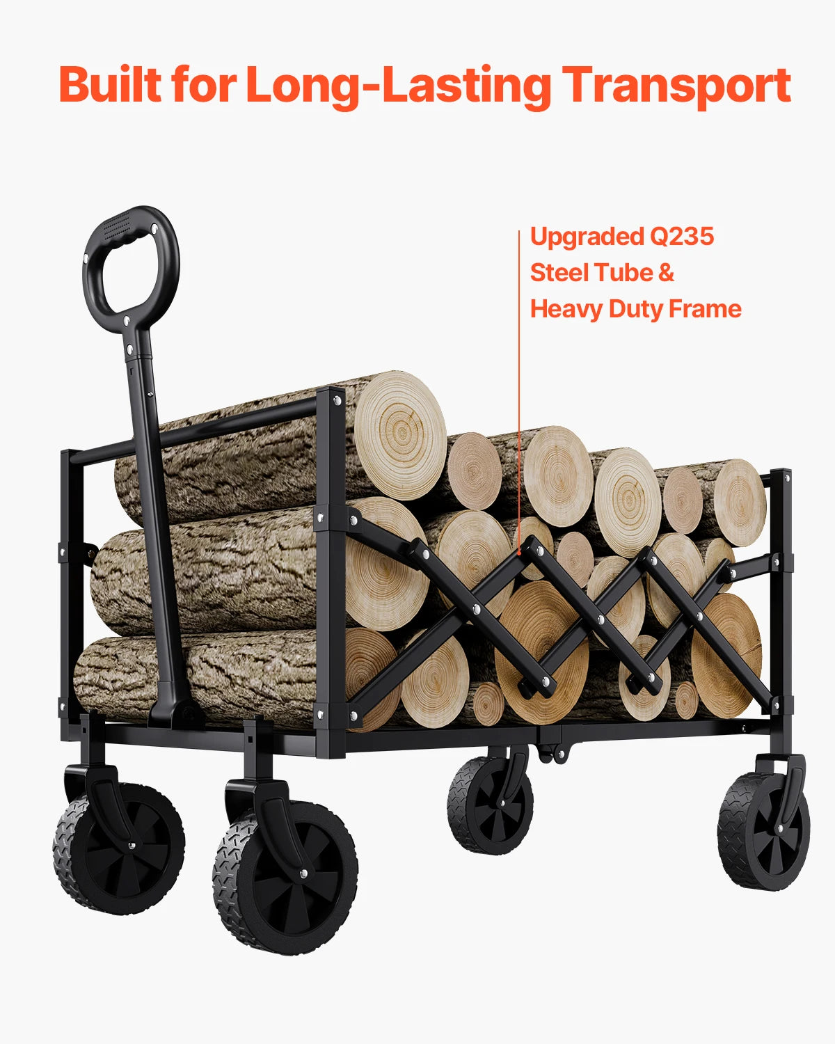 VEVOR Collapsible Wagon Cart, 120L & 225LBS Folding with All-Terrain Wheels with Adjustable Handle