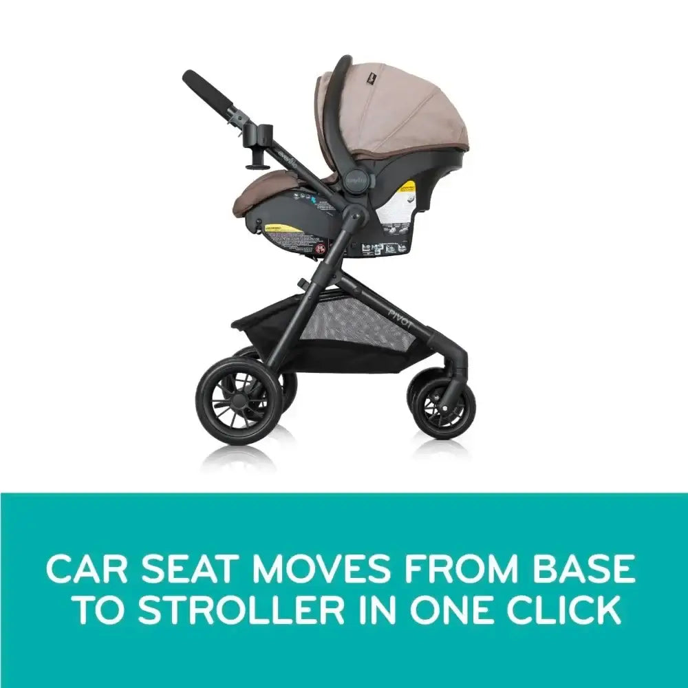 Evenflo Pivot Modular Travel System with LiteMax Infant Car Seat with Anti-Rebound Bar (Desert Tan) - car seat to stroller in one click