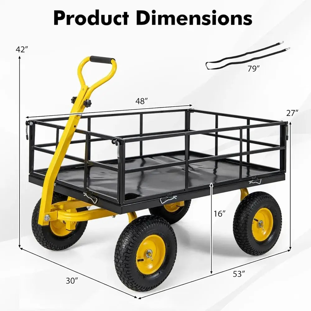 Multifunctional Heavy Duty Wagon with 4 Removable Sides, 13” Pneumatic Wheels, Adjustable Handle, Convert into Flatbed - dimensions