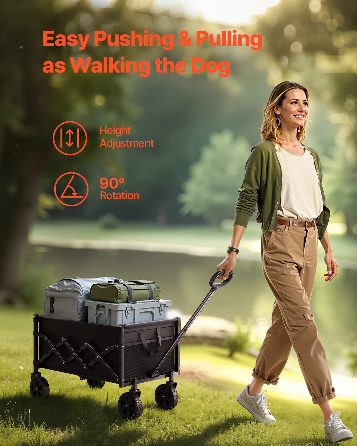 VEVOR Collapsible Wagon Cart, 120L & 225LBS Folding with All-Terrain Wheels with Adjustable Handle