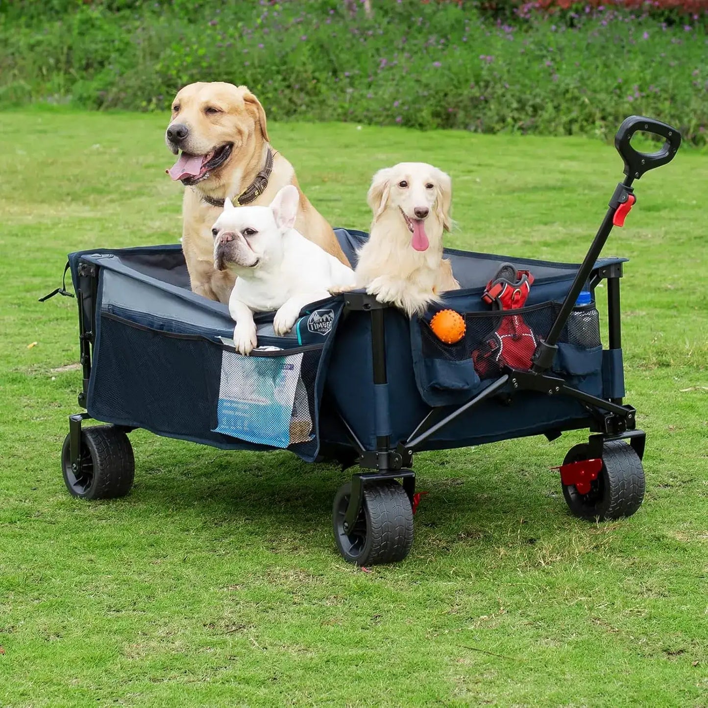 600L Heavy Duty Beast Wagon 26" W Extra Wide All Terrain Folding w/Big Wheels, Cargo Net & Tailgate, 26" W and 55" L - all terrain wheels with brakes