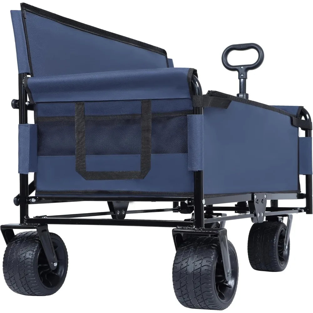 3-in-1 Heavy-Duty, Convertible, Folding Wagon Cart with Bench Seat & Storage – 500lb Capacity, 180L All-Terrain Wagon for Camping,