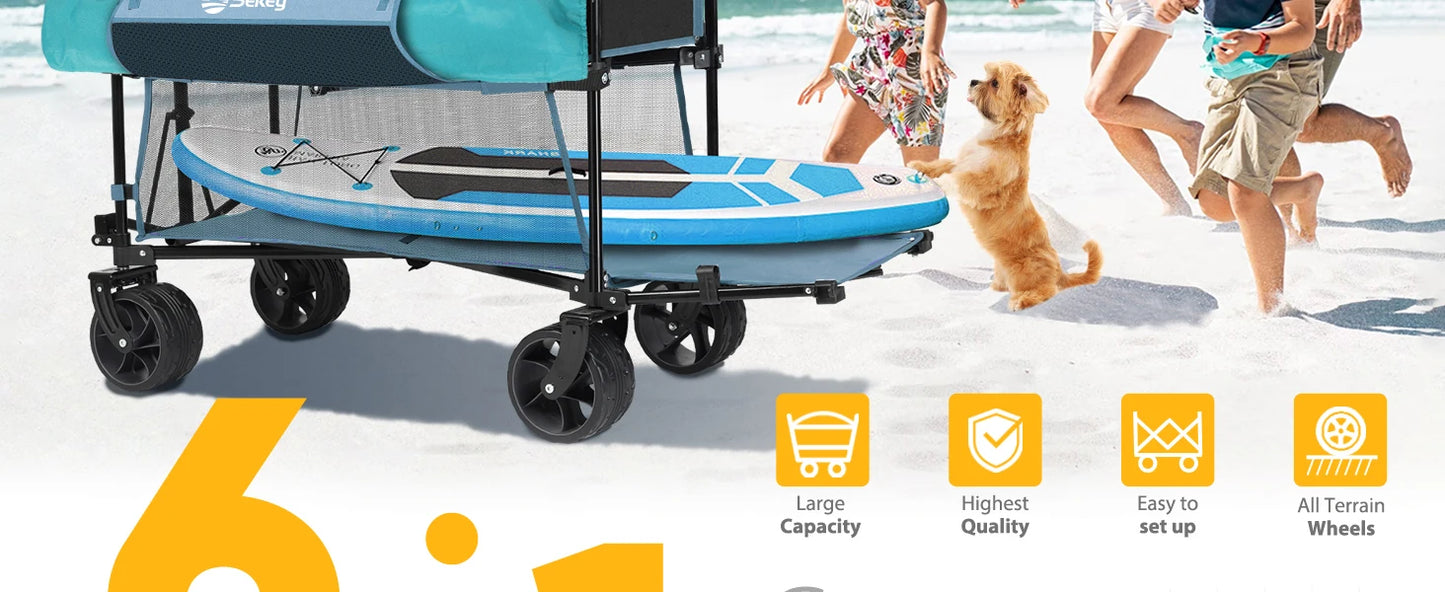 400L Large Capacity Folding Double Decker Wagon with Brakes, 50" Extra Long Extender Cart, 500lbs Heavy Duty Collapsible Wagons