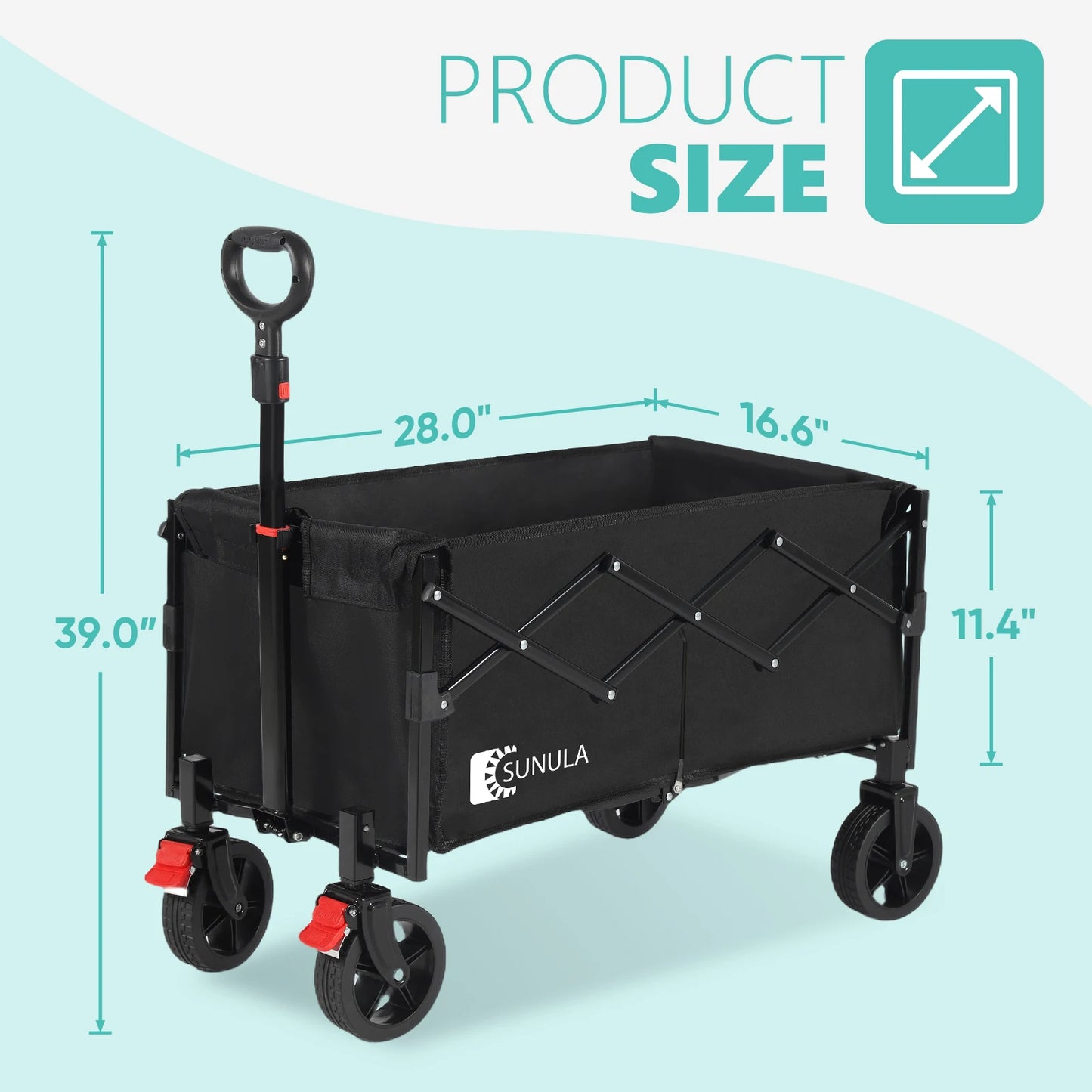 220LBS Collapsible Foldable Wagon Cart with Brake Wheels, 130L Capacity Folding, Lightweight, Heavy Duty, Garden Cart Black