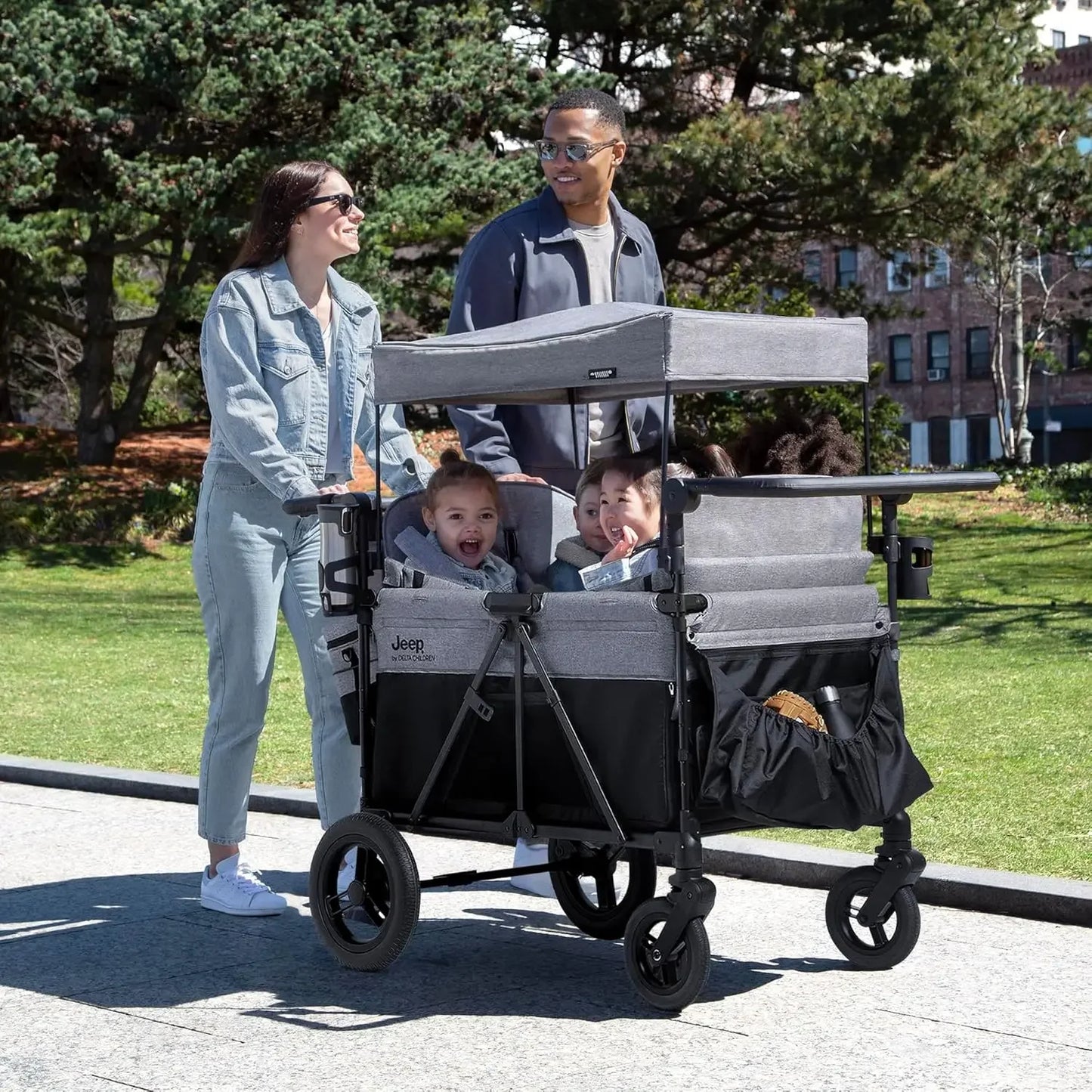 4 Seater Wrangler Deluxe Stroller Wagon - Premium Quad Stroller Wagon for 4 Kids with Convertible Seats