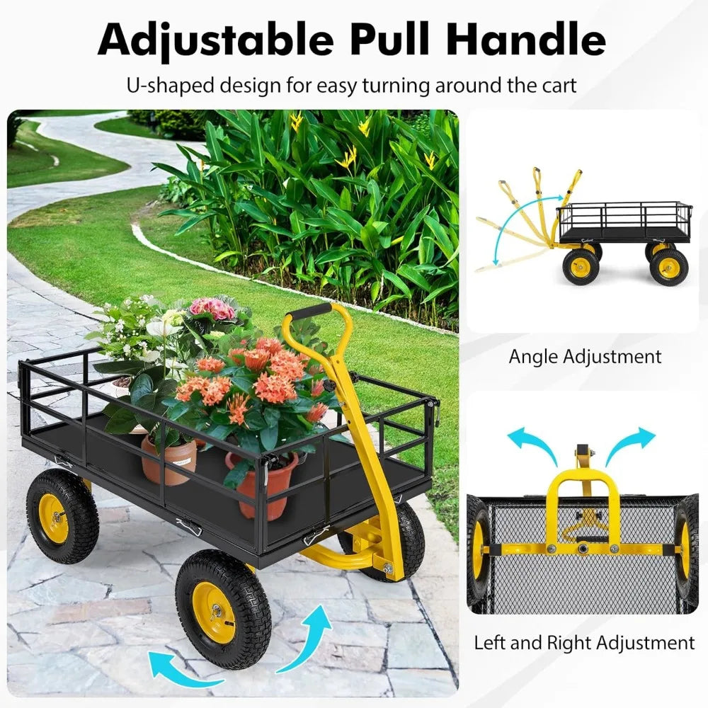 1200LBS Utility Wagon with 4 Removable Sides, 13” Pneumatic Wheels, Adjustable Handle, Convert into Flatbed, 3-in-1 Heavy Duty