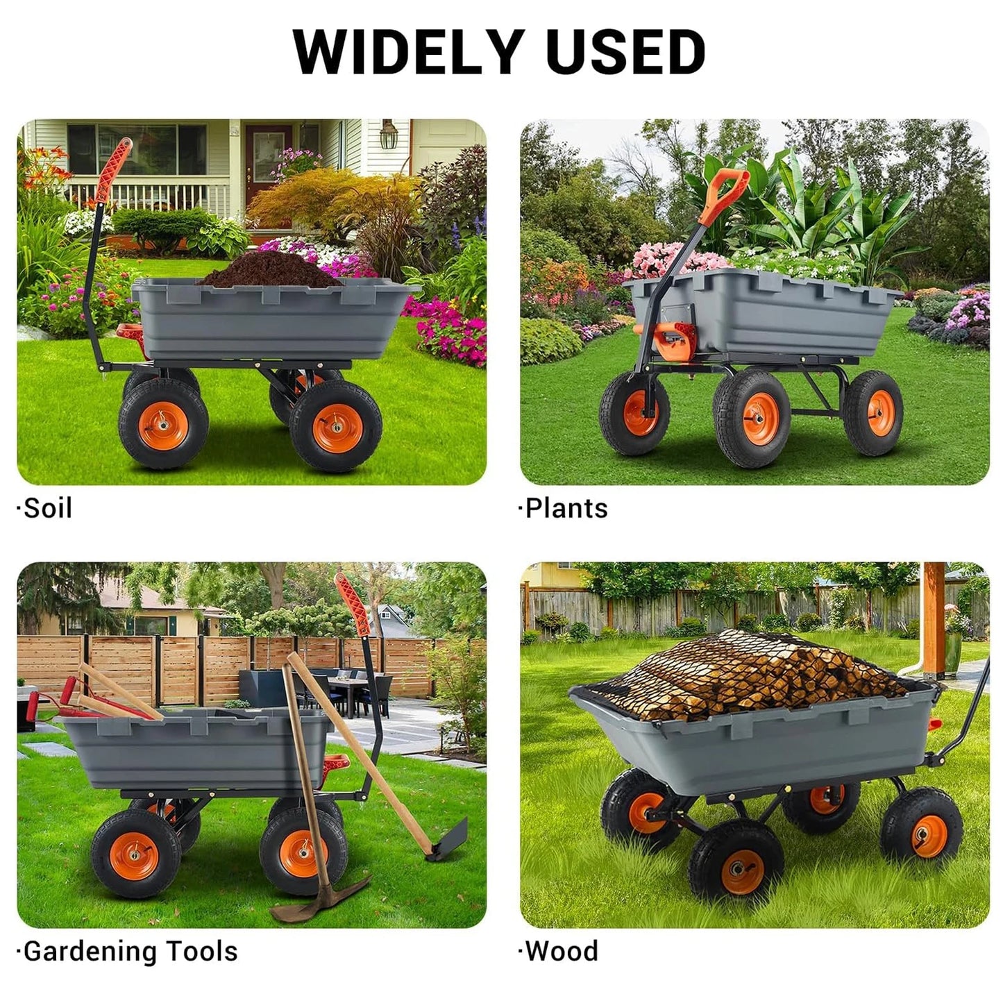 Garden Dump Cart, Versatile Steel Frame, Utility Dump Wagon