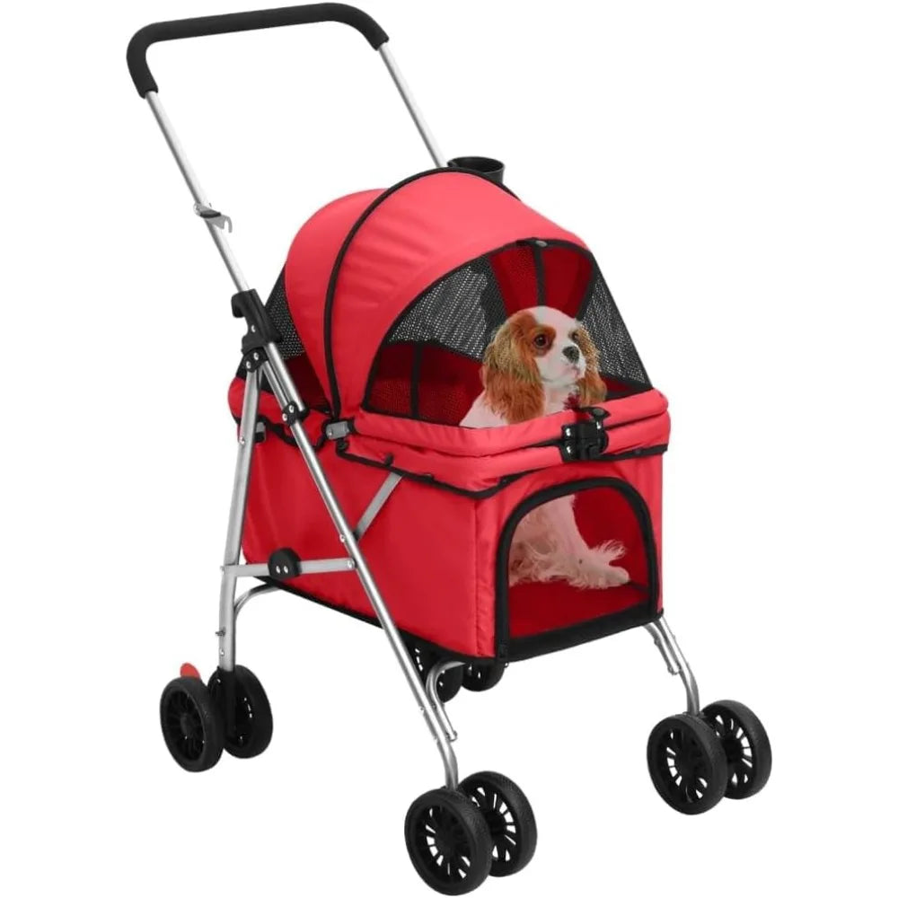 Folding Pet Stroller For Small To Medium Pets, Red With UV Protection And Breathable Oxford Fabric 29.9X19.7X39.4 in Lightweight