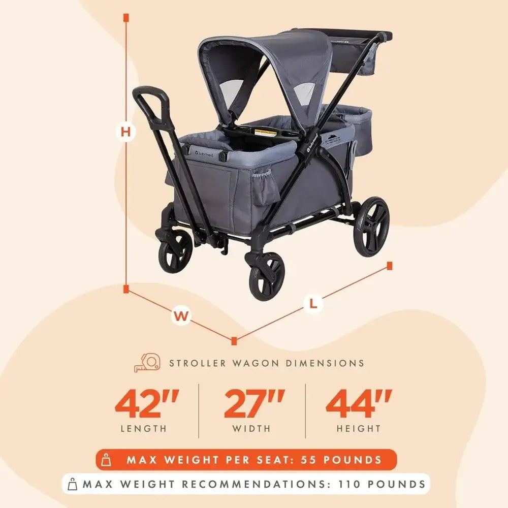 NEW Expedition 2-in-1 Stroller Wagon PLUS, Ultra Grey - product dimensions