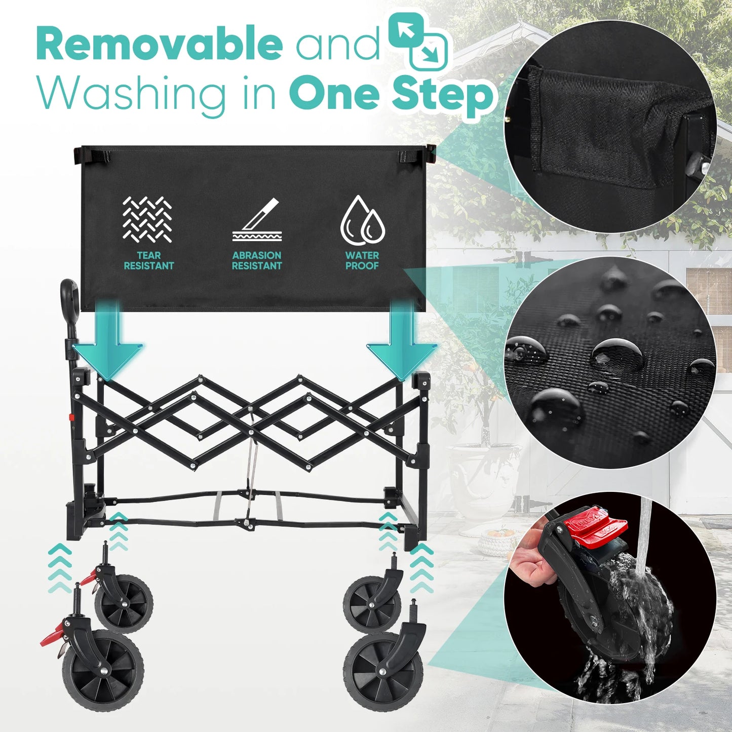 220LBS Collapsible Foldable Wagon Cart with Brake Wheels, 130L Capacity Folding, Lightweight, Heavy Duty, Garden Cart Black