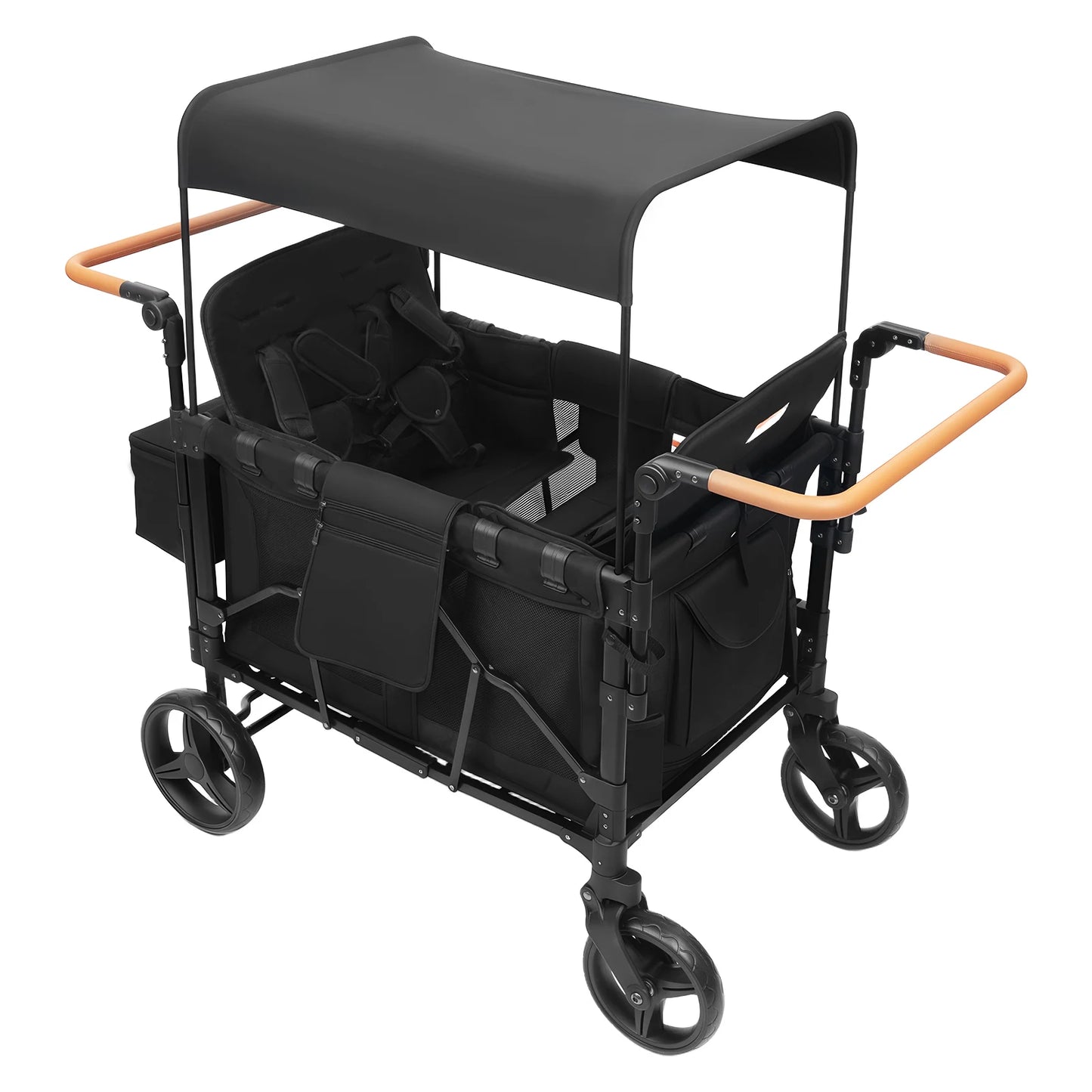 4 Seater Baby Wagon Stroller with Lockable Wheels, Extra Long Foldable Push chair with Adjustable Handle